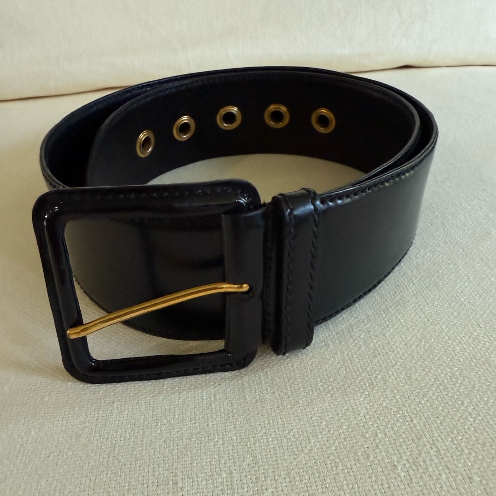 MIU MIU PRADA Leather Gold Hardware 5 Hole Wide Belt 85/34 - Picture 4 of 16